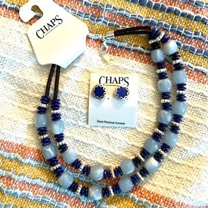 CHAPS Lapis Bead Necklace and Earrings Set NW T